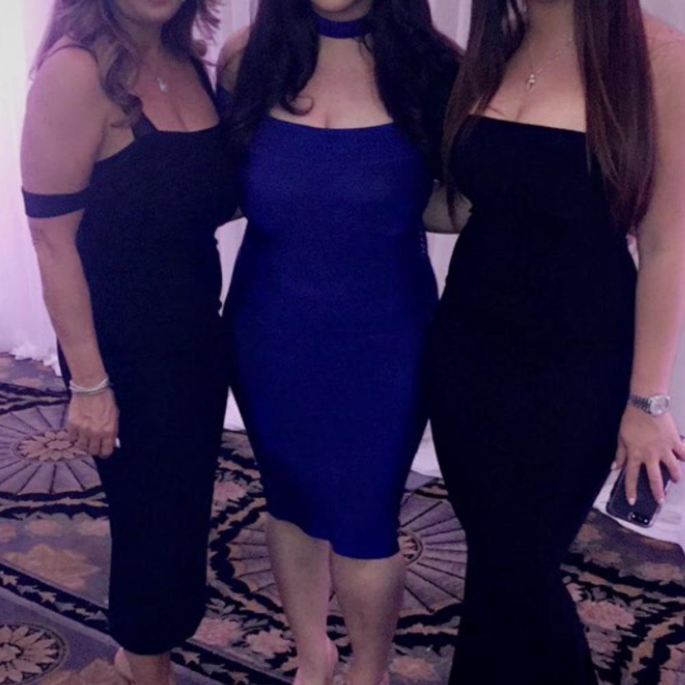 Royal blue bandage off shoulder dress